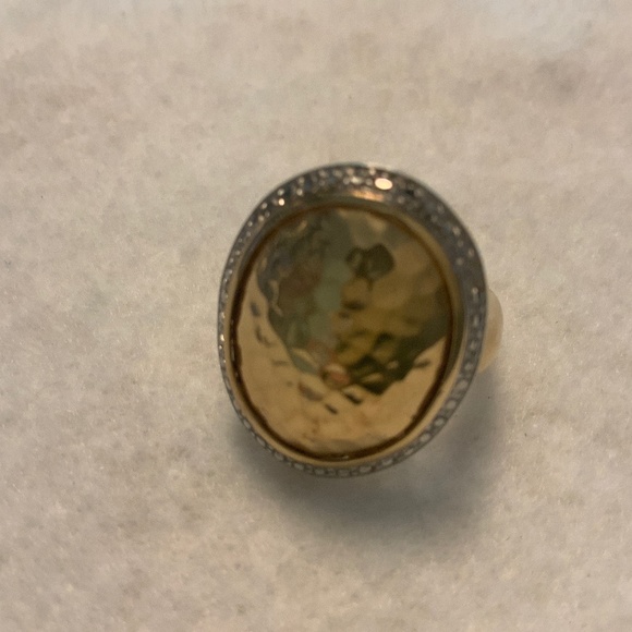 14KT Oval Hammered Gold, Diamond Halo Ring Size 7 Total 5 Grams - Picture 3 of 16